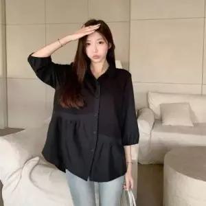 박시핏 언밸런스데일리 러플 칠부 셔츠 WFK1ZX3