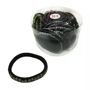 [셀러허브 패션]꽃문양 납작검정고무줄 30P 코사지통 머리끈 헤어밴드