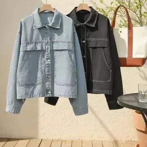 [하프클럽/]여자 루즈핏 플랩 포켓 면혼방 간절기 데님 자켓