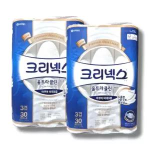 크리넥스 울트라클린 화이트 아쿠아 비데 화장지 3겹 30m, 30롤, 2팩