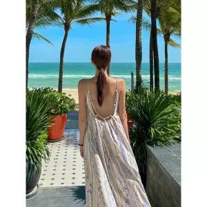 [비바럽]퍼플벨 백리스 비치 원피스 OP20363F 여름 뷔스티에 민소매 나시 끈 리본 루즈핏.._P415991259