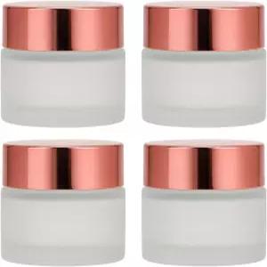 로즈 골드 뚜껑이 있는 프로스트 유리 병 15ml /0.5온스 리필 가능한 스킨케어 여행용 크림 4팩 립밤 로션