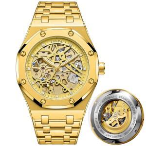 남성용 센스톤 자동 시계 기계식 무브먼트 투어빌론 자가 감기 투명 골격 패션 선물 비즈니스 드레스 방수 41mm 야광 다이얼 스테인리스 스틸 밴드 손목시계