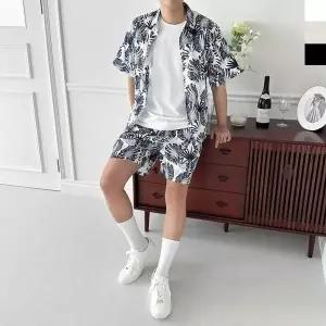 [에이치플러스몰]반바지 휴가 해변룩 비치웨어 반팔 남자 남방