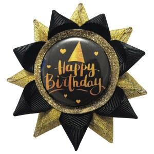 핸드메이드 생일 축하 버튼 핀 - 여성, 남성, 을 위한 블랙 & 골드 그로스그레인 리본 배지 | 파티 장식, 선물 및 용품