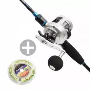 문어낚시용 좌핸들 낚싯대와 장구통 릴 조합