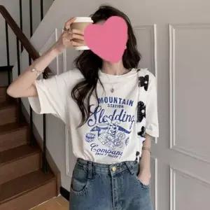 여성용 코튼 프린트 반팔 박스핏 캐주얼 티셔츠