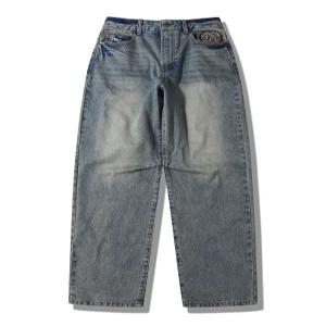 JQ3DPU531 인디고청 남녀공용 도밍고 워싱 인심 턱 와이드 데님팬츠SC