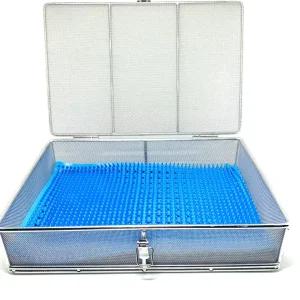 뚜껑이 있는 스테인리스 스틸 살균 바구니 트레이 케이스 상자 잠금 장치가 30cmX20cmX7cm 소독 실리콘