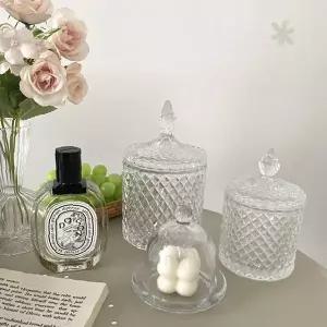 투명 유리 뚜껑 다이아 패턴 장식 수납 케이스 침실 화장대 반지 목걸이 귀걸이