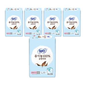 쏘피 유기농100%순면커버 날개형 슬림, 중형, 32매, 5개