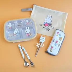 [키친유]어린이집 유아 수저 식판 도시락 세트 미피 캐릭터 1단계 교정용 젓가락 스푼포크 케이스 이유식