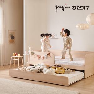 장인가구 뉴피터 저상형 슬라이딩 2단 침대 SS 낮은포켓+라텍스탑+가드