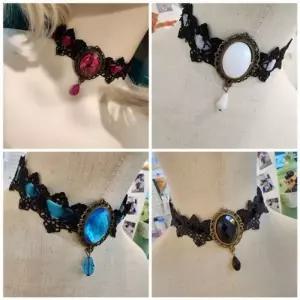 ONM 메탈 화이트 초커 블루 핑크 벨벳 목걸이 블랙 레이스