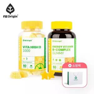 [비타민B+D구미] 비타하이디 1000 60구미+에너지 비타민 비컴플렉스 60구미+쇼핑백