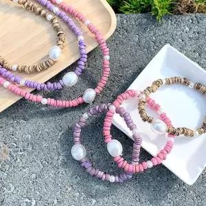ONM (핸드메이드) 3종컬러 믹스 앤 펄 목걸이+팔찌 세트