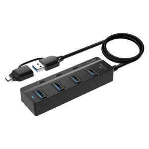 무전원 USB3.0 멀티허브 C타입 3포트 A타입 4포트 90Cm OTG 유전원 지원 PC 컴퓨터 노트북 확장 분배기