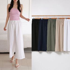 여성 인견 와이드 밴딩 팬츠 8부 여름 통 흰 바지 화이트 빅사이즈