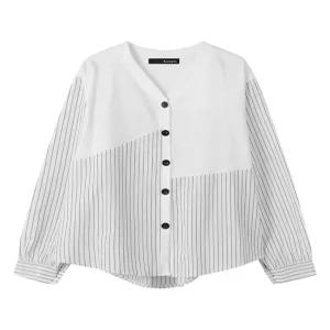 [보니스팍스]V넥 세로 스트라이프 배색 버튼 긴팔 셔츠 (XO3BA011L0)