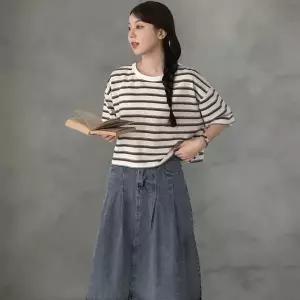 [하프클럽/]여자 탱크 줄무늬 빅사이즈 반소매 티셔츠