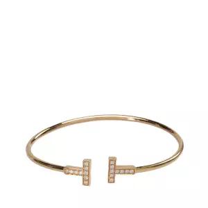 [중고명품] 옐로우 골드 다이아 18K T 와이어 라지 팔찌