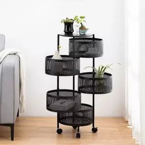 이동식 블랙 트롤리 회전 원형 5단 (WFHJKI7)