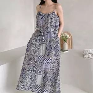 여자 보헤미안 패턴 휴양지 뷔스티에 바캉스 롱원피스