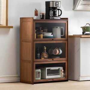 원목 주방 그릇장 홈카페장 빈티지 진열장 미니 찬장 3단