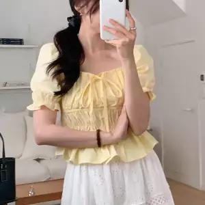 /옷자락 여자 리본 스퀘어넥 러블리 블라우스