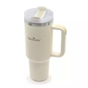 [퀸센스]스테인리스 보온 보냉텀블러 빨대 스트로우 손잡이텀블러 차량용 대용량 아이보리 1200ml