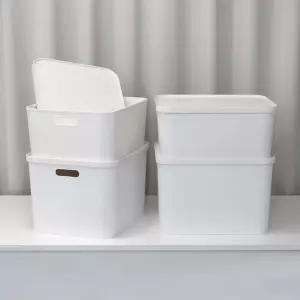 국내제작 엔드세이브 손잡이 뚜껑 수납정리함 M 2개+L 2개 리빙박스 옷 소품박스 팬트리 수납함