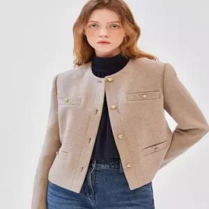 질스튜어트 뉴욕 여성 24FW [품절임박] [울 76%] 그레이 멜란지 골드 버튼 숏자켓 JSJA4D360G1