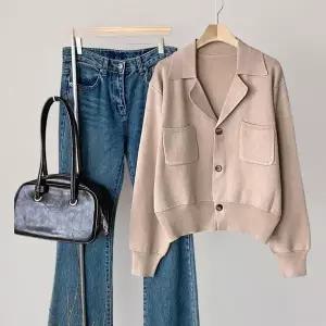 [하프클럽/]여성 레이온 더블포켓 시보리 카라 긴팔 가디건