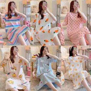 고품질 임산부 홈웨어 면 반팔 잠옷 파자마 원피스 여름 롱 (WE5BB78)