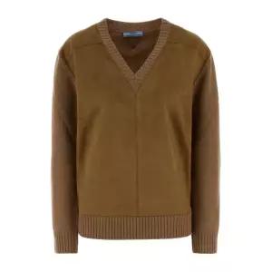 스웨이드 패널 브이넥 울 캐시미어 스웨터 P24T2BSOOO173P F0C59