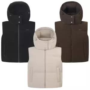 네파 여성 덕다운 후드 베스트 여자 겨울 패딩 조끼 오리털 충전재 모자 탈부착 레이어드 보온성 광택