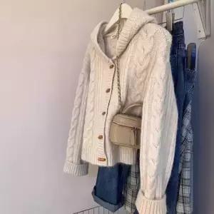 보울 꽈배기 후드 가디건 니트 스웨터 아우터