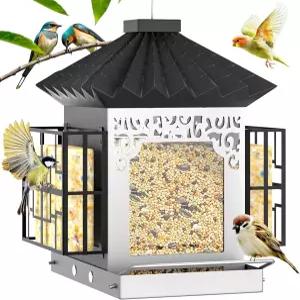 야외 행잉을 위한 새 모이통 더블 스위트 케이지 내후성 금속 지붕이 있는 핀치 카디널 치카디 야생 새를