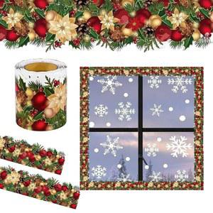 크리스마스 게시판, 포인세티아 장식 트림 엑스트라 와이드 셀프 접착식 축제용 테두리 스티커 1 롤 59피트 교실 홈 홀리데이 벽문 창문 디스플레이 (1)