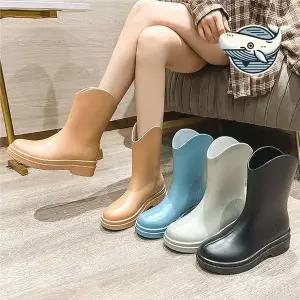 세련된 유광 미들 부츠 여성 장화 WFGQCSX