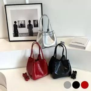 여성 숄더백 유광 미니 복주머니 스타일 토트 가죽