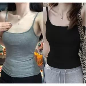 베이직 슬림 골지 여성 끈나시 여름 레이어드 탑 (WFJSPFQ)