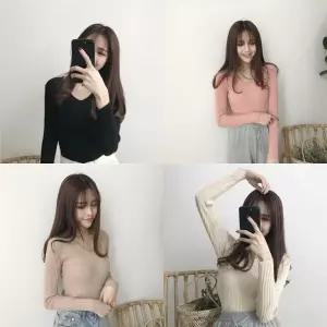 여성티셔츠 브이넥 골지 골지니트 니트티 티셔츠 (WFK6PFQ)