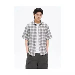 [국내매장정품] 에잇세컨즈 8SECONDS 시어서커 체크 오버핏 반소매 셔츠 아이보리 265565AY20 177577