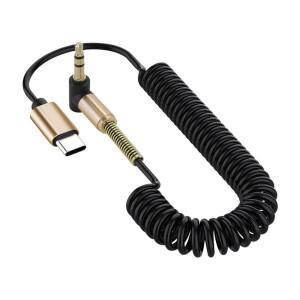 USB C ~ 3.5mm 자동차 스프링 개폐식 오디오 케이블 (iphone 호환 15 용) 3.5MM 잭 AUX 스피커 팔꿈치 어댑