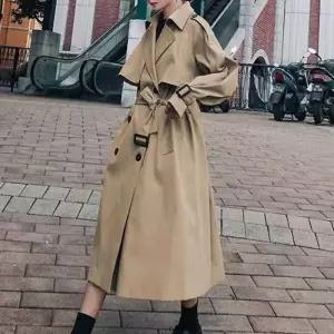 여성 베이직 디자인 트렌치코트 봄 가을 롱코트