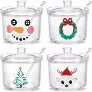 폭스텔 크리스마스 클리어 아크릴 450ml 설탕 그릇 뚜껑과 숟가락 스크림 순대 보관 용기 주방 파티 서빙