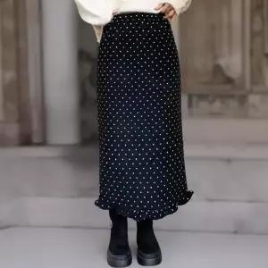 [다잇템] 여성 땡땡이 울혼합 밑단 프릴 롱스커트