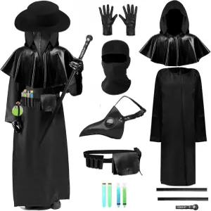 페스트 닥터 의상과 새 부리 마스크 모자 액세서리 성인 호러 무서운 할로윈 가운 의상 세트 망토 장갑