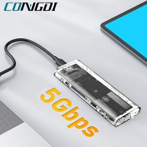 M.2 SSD 인클로저 C타입 USB 3.1 SATA 하드 디스크 박스 투명 케이스 2230 2242 NGFF 어댑터용